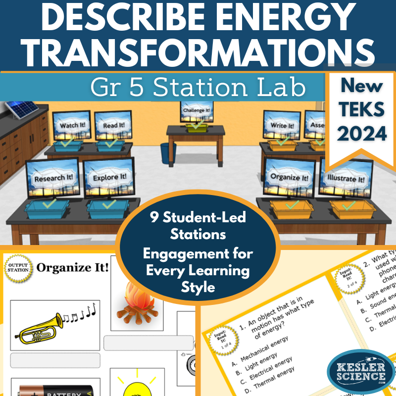 Describe Energy Transformations Student-Led Station Lab - Grade 5, New TEKS 5.8A