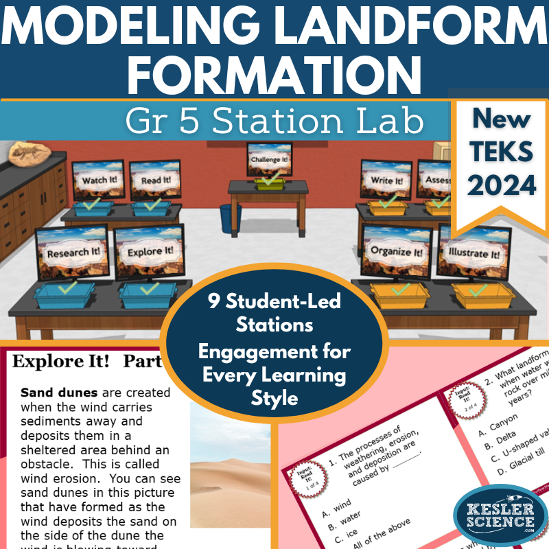 Modeling Landform Formation Student-Led Station Lab - Grade 5, New TEKS 5.10C