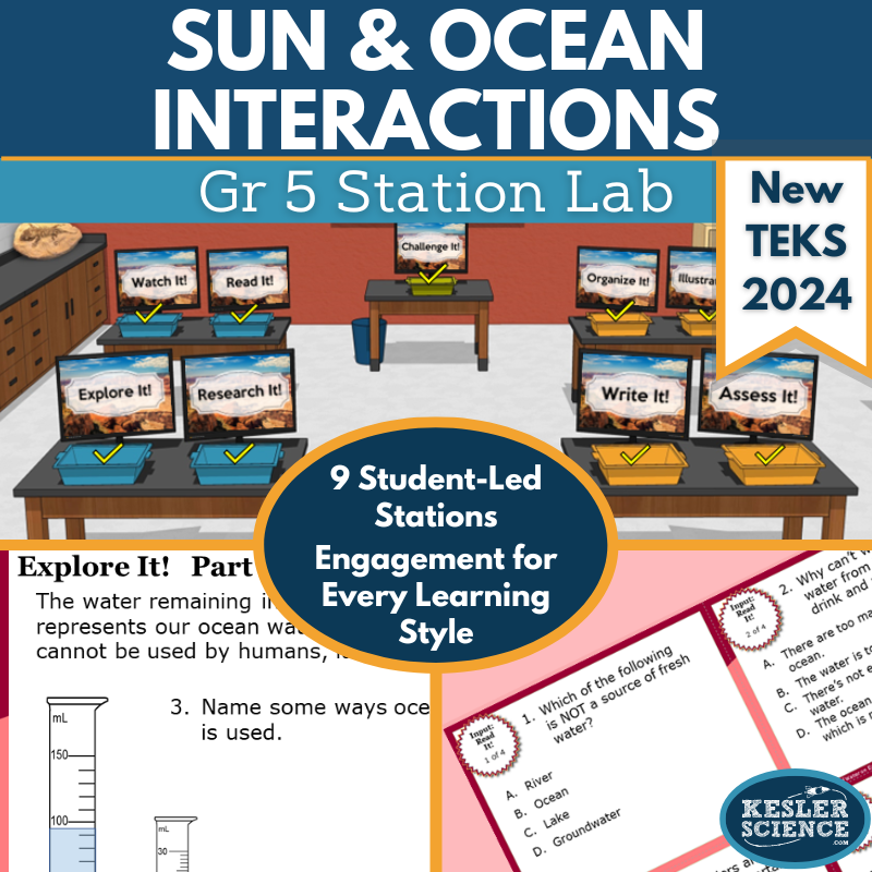 Sun & Ocean Interactions Student-Led Station Lab - Grade 5, New TEKS 5.10A