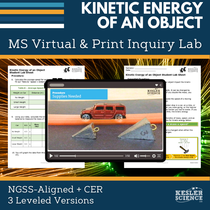 Kinetic Energy of an Object Digital Inquiry Lab - NGSS MS PS3-1