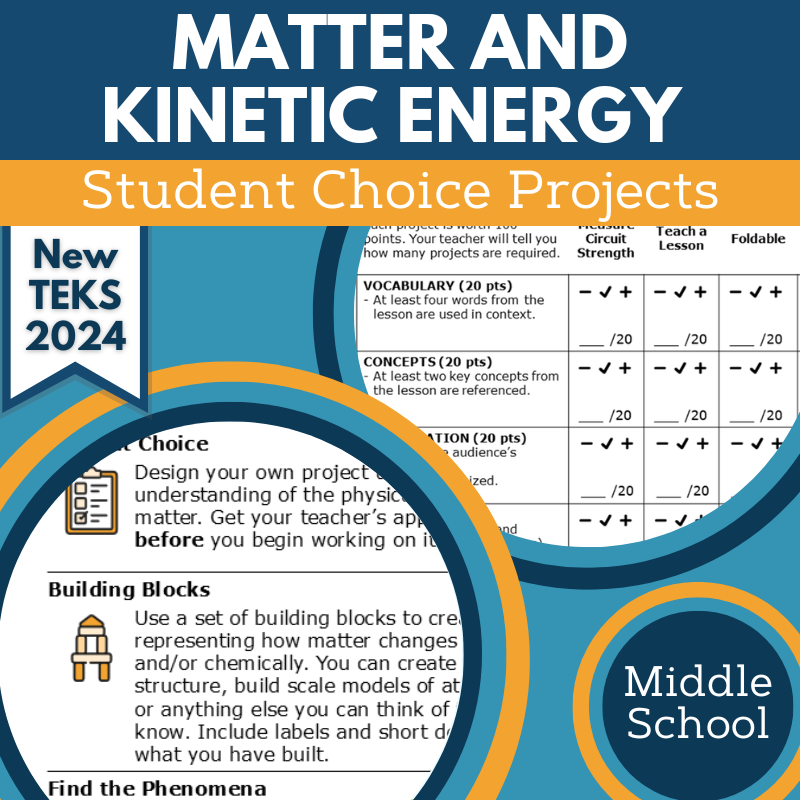 Matter & Kinetic Energy - Student Choice Projects, MS, New TEKS 6.6A