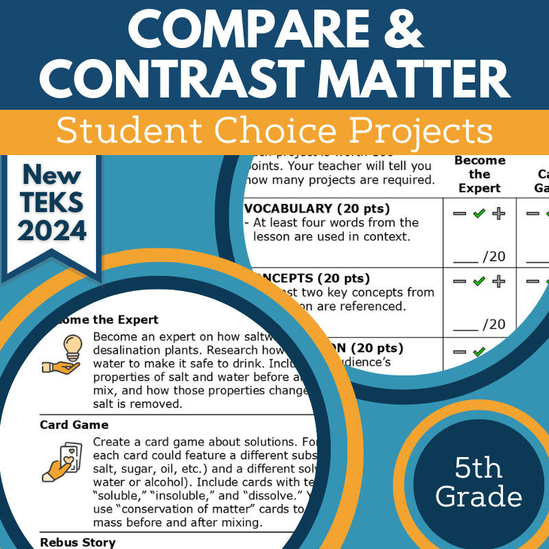 Compare & Contrast Matter - Student Choice Projects, Grade 5, New TEKS 5.6A
