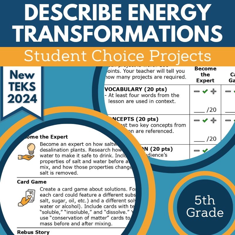 Describe Energy Transformations - Student Choice Projects, Gr 5, New TEKS 5.8A