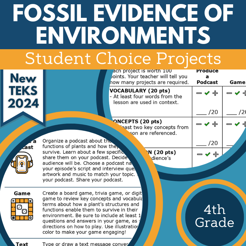 Fossil Evidence of Environments - Student Choice Projects, Gr 4, New TEKS 4.12C