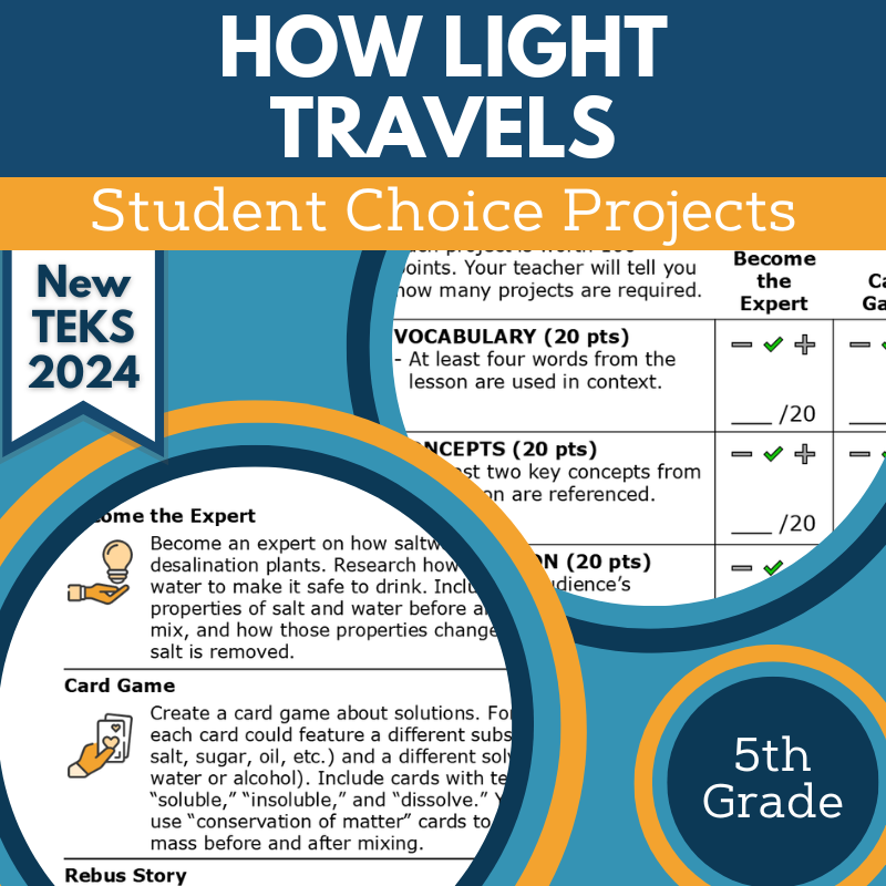 How Light Travels - Student Choice Projects, Grade 5, New TEKS 5.8C