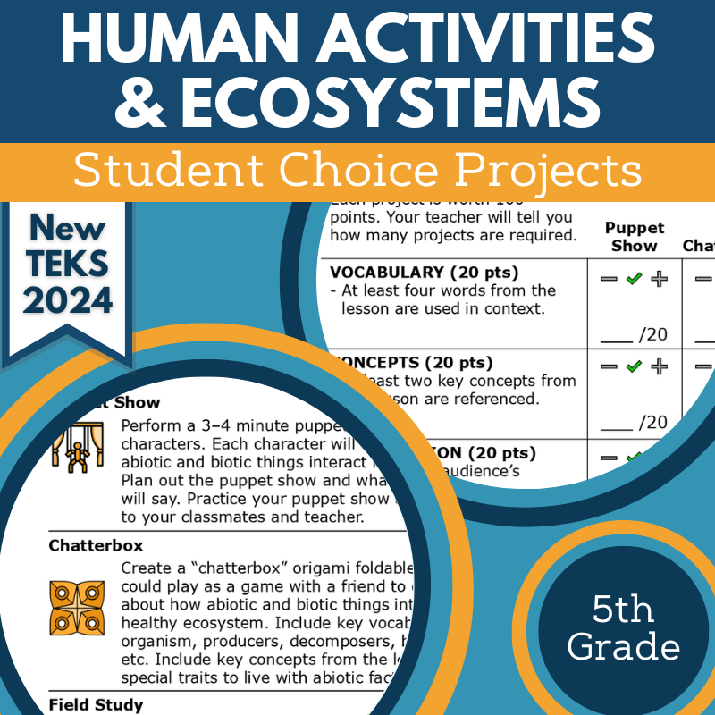 Human Activities & Ecosystems - Student Choice Projects, Grade 5, New TEKS 5.12C