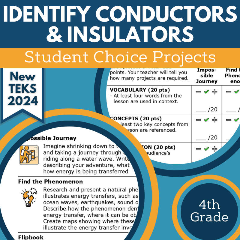 Identify Conductors & Insulators - Student Choice Projects, Gr 4, New TEKS 4.8B