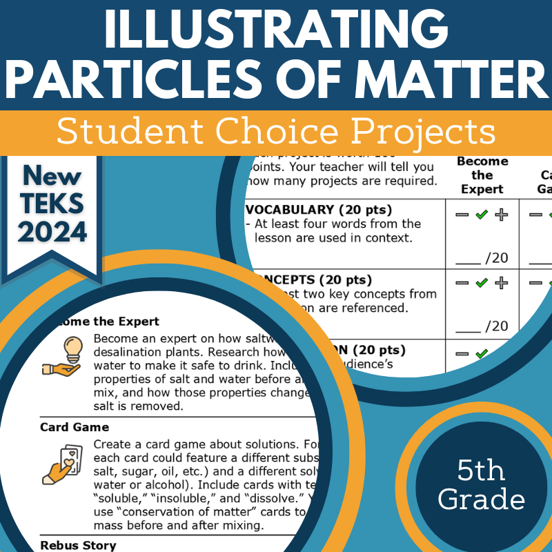 Illustrating Particles of Matter - Student Choice Projects, Gr 5, New TEKS 5.6D