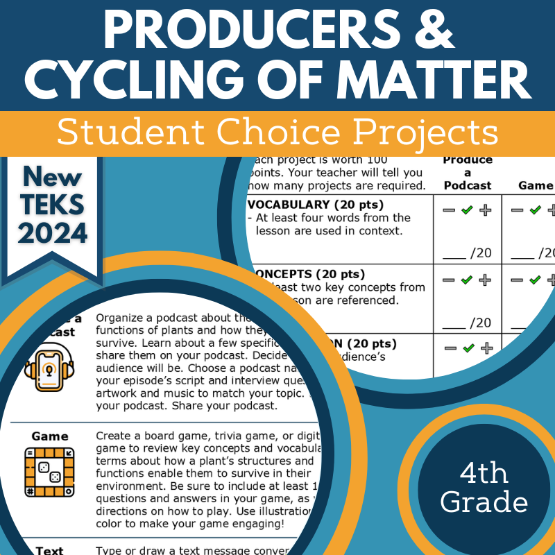 Producers & Cycling of Matter - Student Choice Projects, Grade 4, New TEKS 4.12A