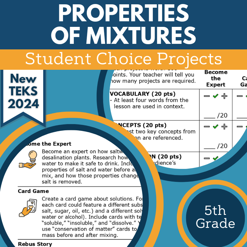 Properties of Mixtures - Student Choice Projects, Grade 5, New TEKS 5 ...