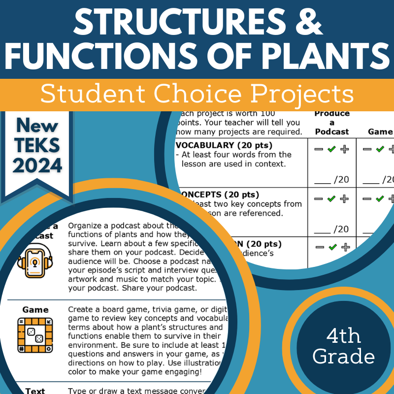 Structures & Functions of Plants - Student Choice Projects, Gr 4, New TEKS 4.13A