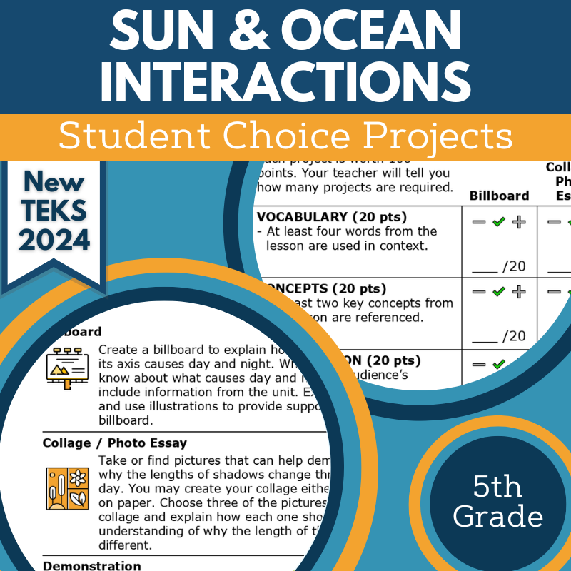 Sun & Ocean Interactions - Student Choice Projects, Grade 5, New TEKS 5.10A