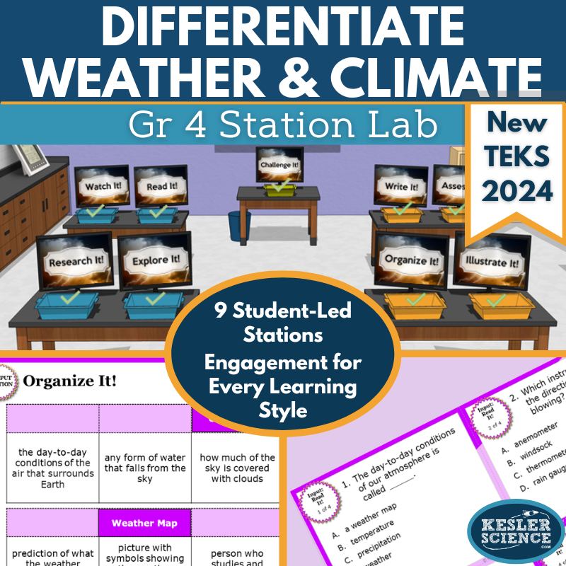 Differentiate Weather & Climate Student-Led Station Lab - Gr 4, New TEKS 4.10C