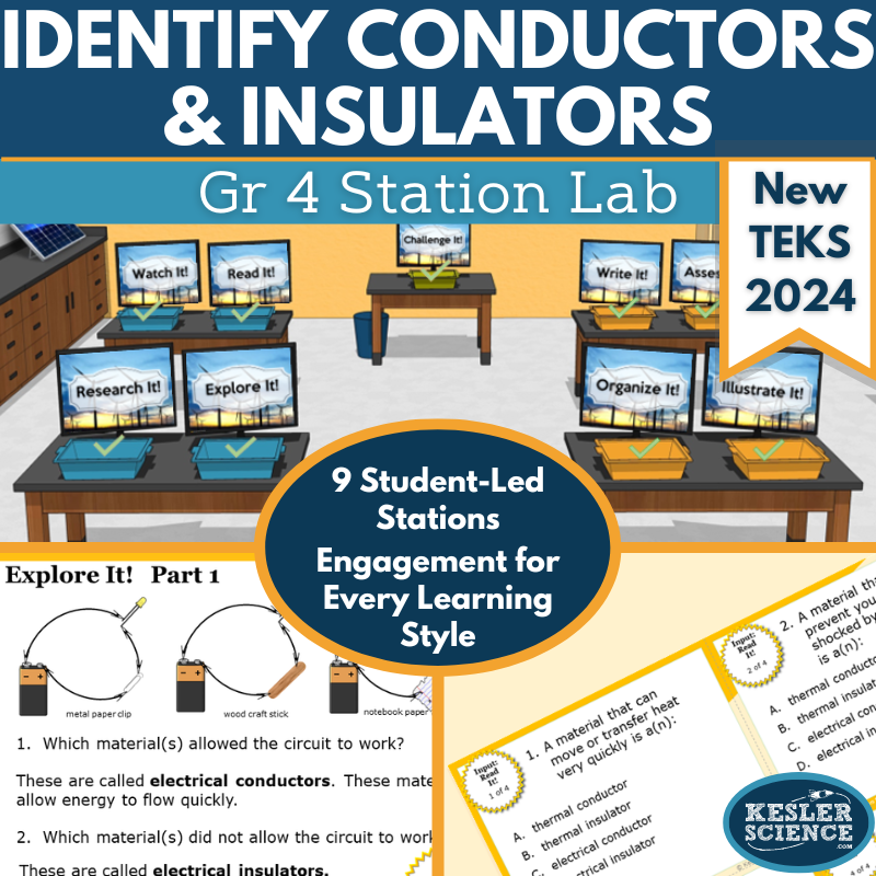 Identify Conductors & Insulators Student-Led Station Lab - Gr 4, New TEKS 4.8B