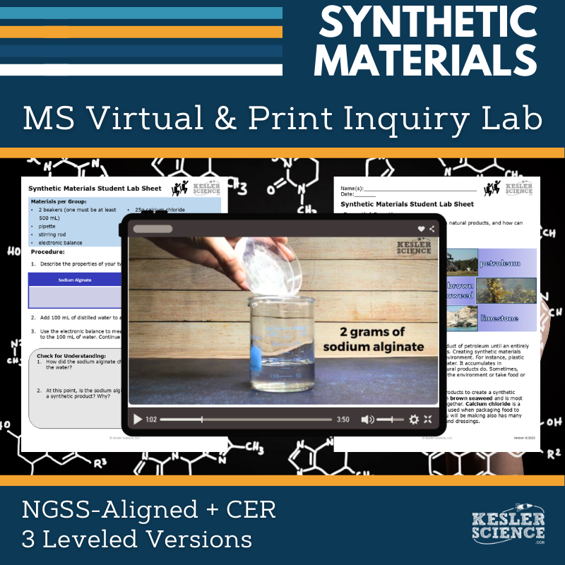 Synthetic Materials Digital Inquiry Lab - NGSS MS PS1-3