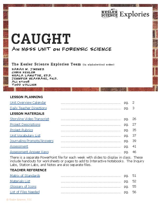 Explories: Caught - an NGSS Unit on Forensics (Core Materials Only)- Grades 6-8