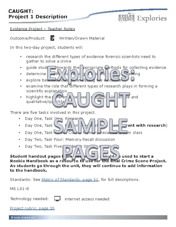 Explories: Caught - an NGSS Unit on Forensics (Core Materials Only)- Grades 6-8