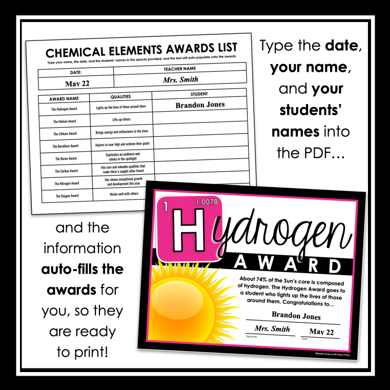 Science Awards - Chemical Elements Student Awards