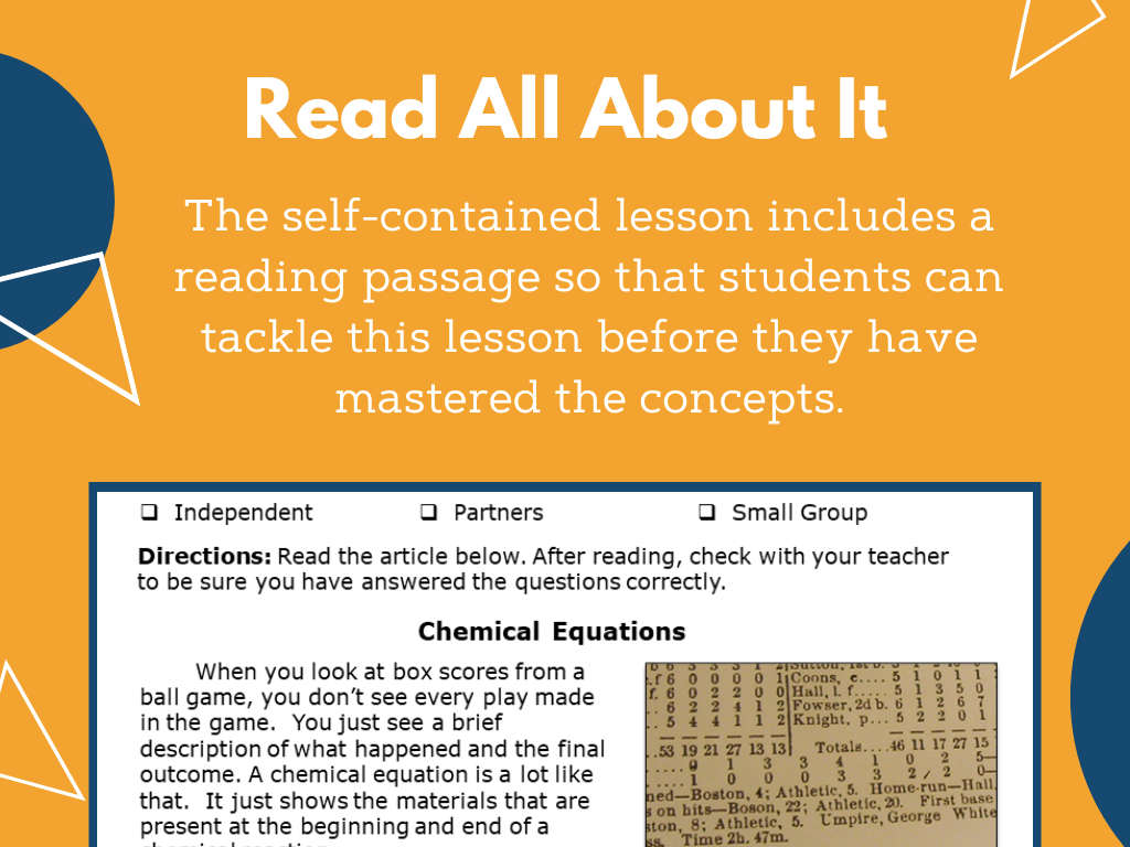 MS 6th 7th 8th - Balancing Chemical Equations - Sub Plans