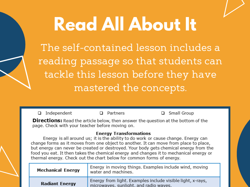 MS 6th 7th 8th - Energy Transformations - Sub Plans