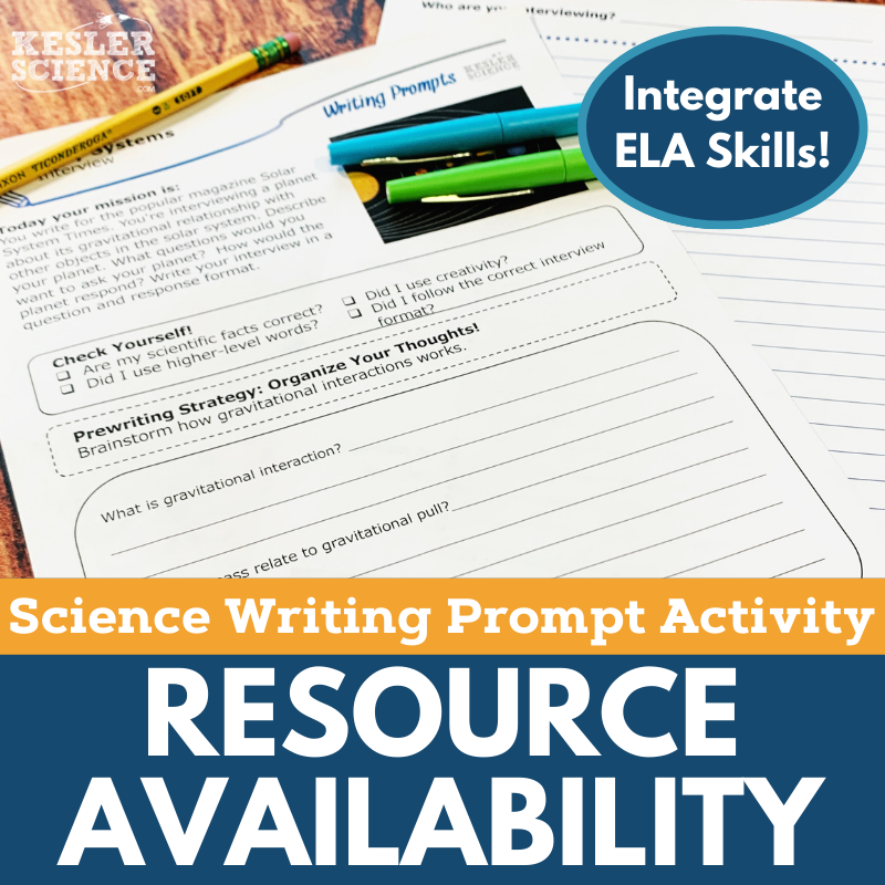 Writing Prompts - Resource Availability - MS 6-8 NGSS