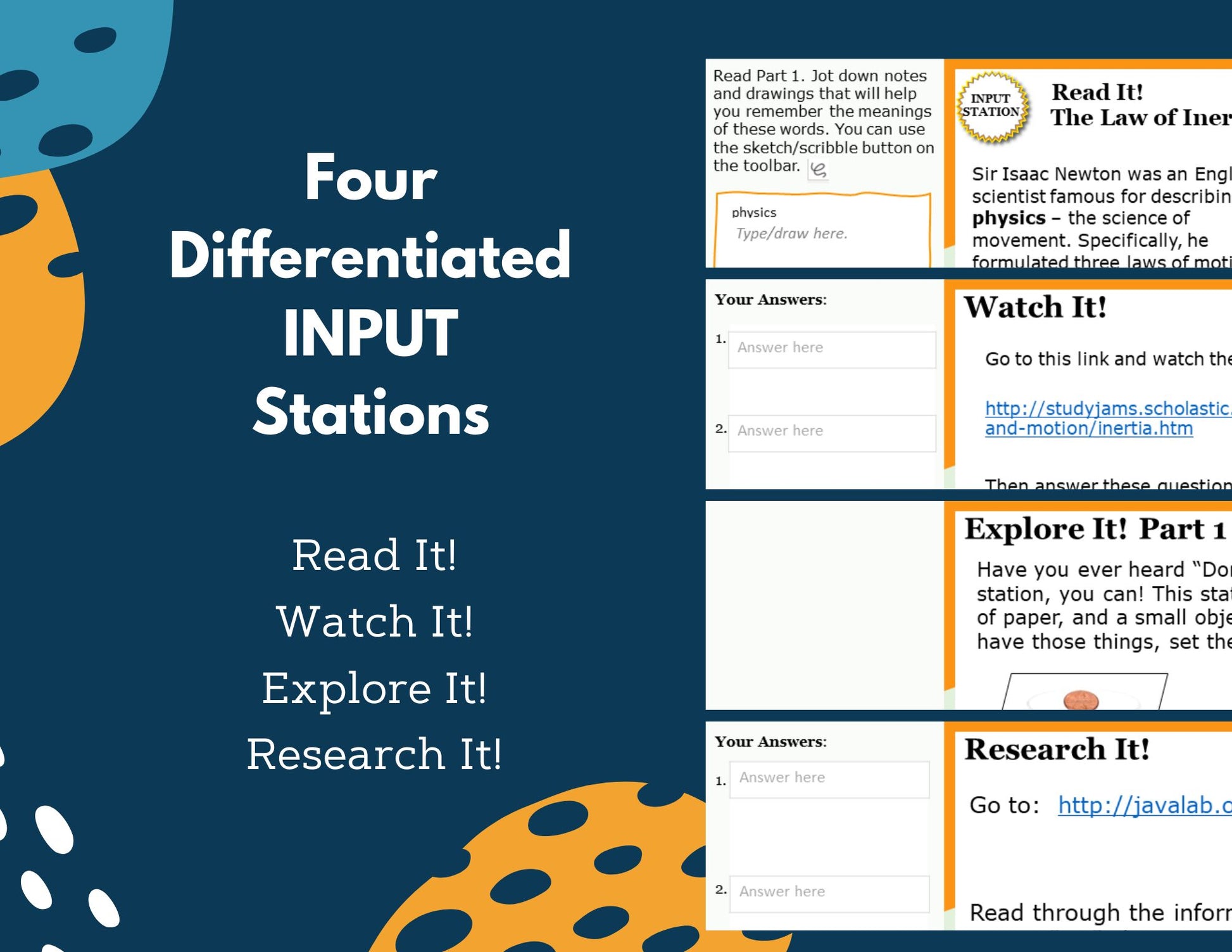 Newton's Laws Station Labs Bundle - Student-Led Station Lab - MS