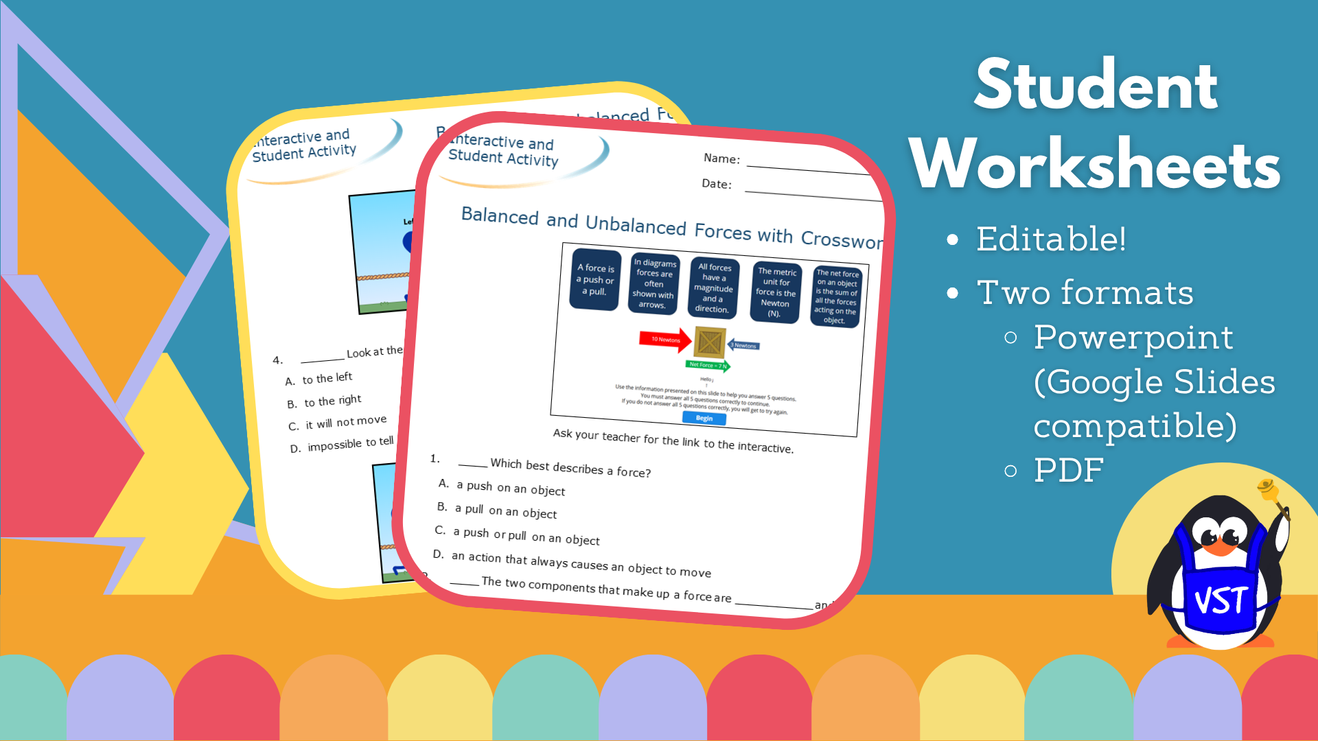 Balanced & Unbalanced Forces - Worksheet with Crossword & CER - VST
