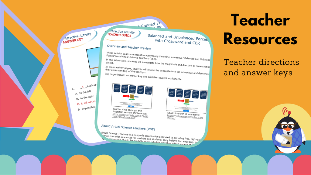 Balanced & Unbalanced Forces - Worksheet with Crossword & CER - VST