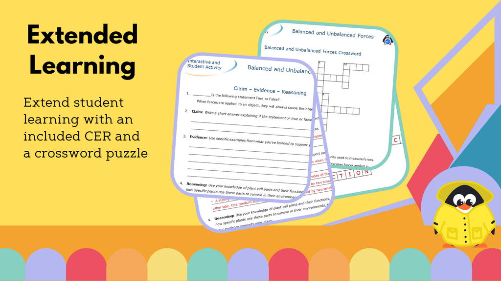 Balanced & Unbalanced Forces - Worksheet with Crossword & CER - VST