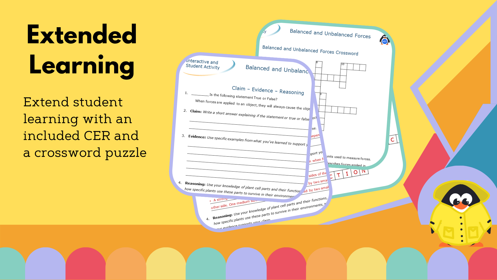 Balanced & Unbalanced Forces - Worksheet with Crossword & CER - VST