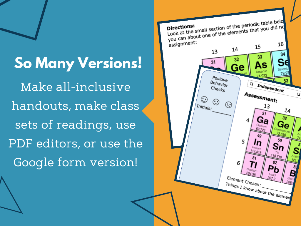 MS 6th 7th 8th - Periodic Table - Sub Plans
